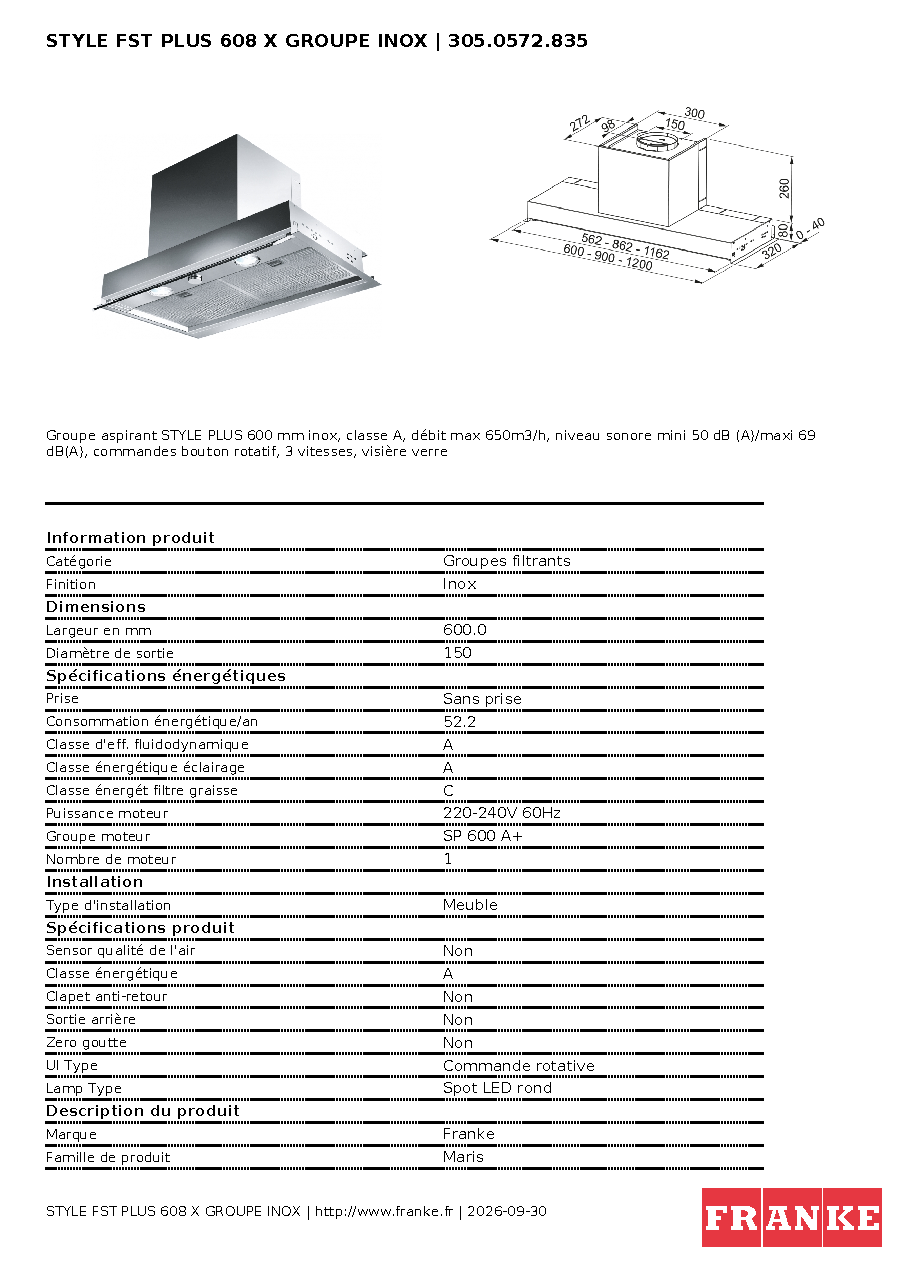 Fiche technique fournisseur