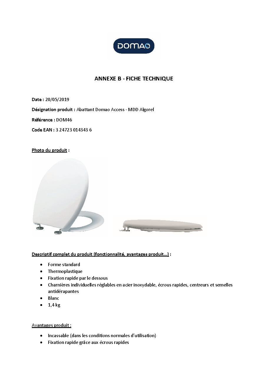Fiche technique fournisseur