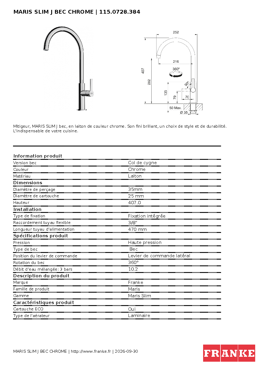 Fiche technique fournisseur