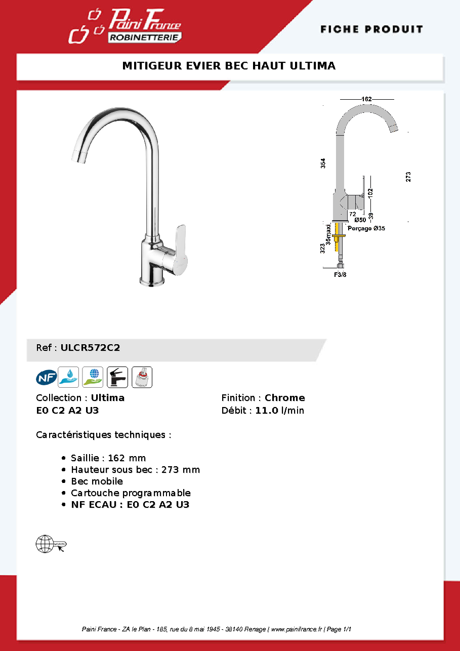 Fiche technique fournisseur