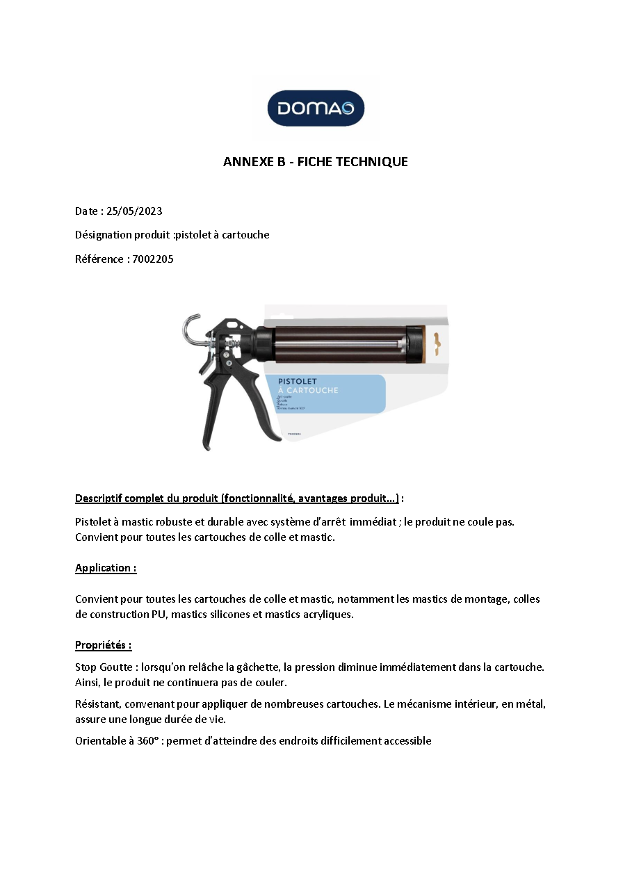 Fiche technique fournisseur
