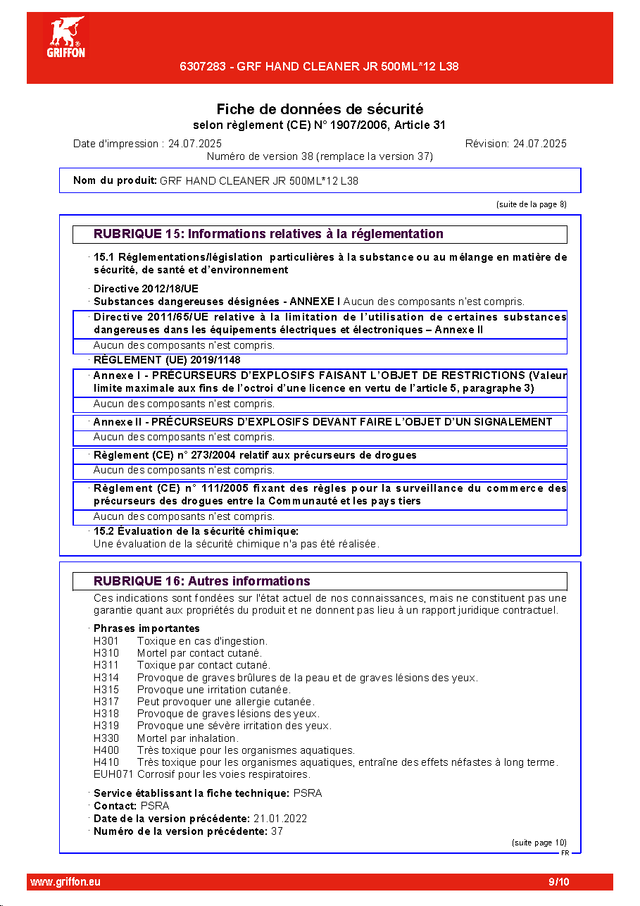 Fiche technique fournisseur