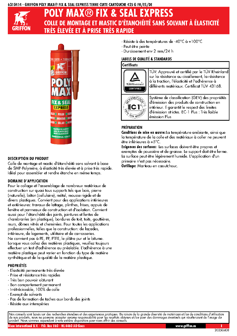 Fiche technique fournisseur