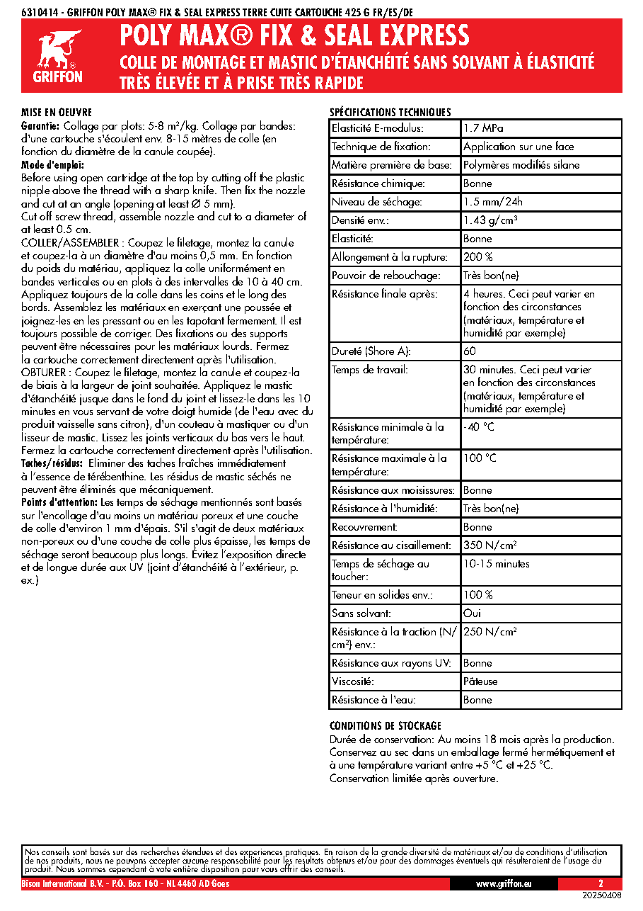 Fiche technique fournisseur