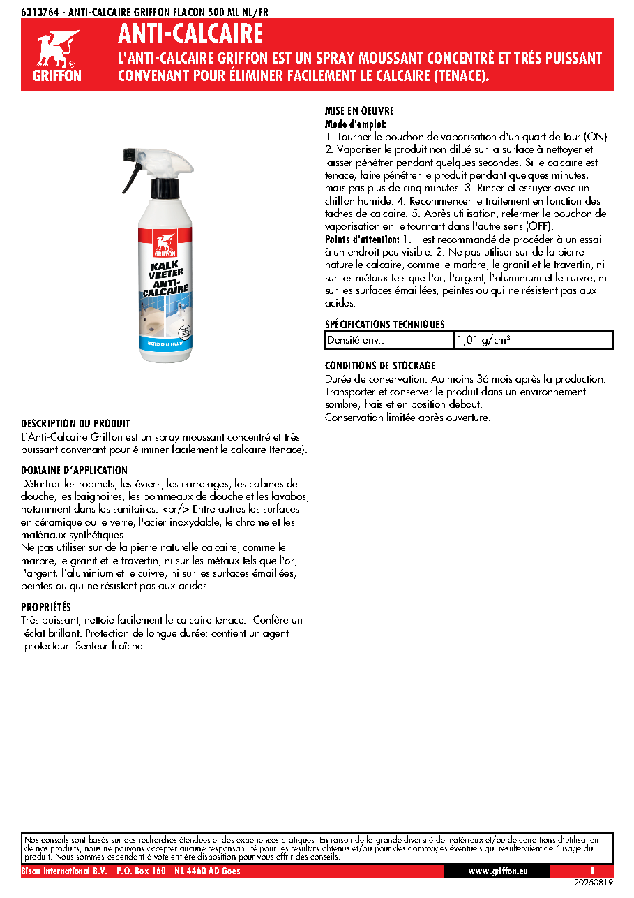 Fiche technique fournisseur
