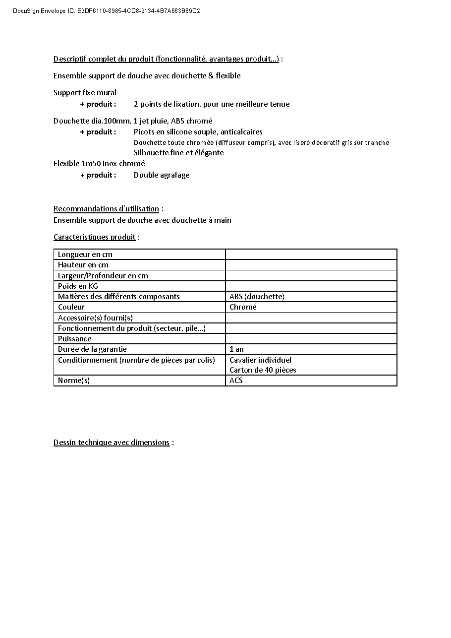 Fiche technique fournisseur