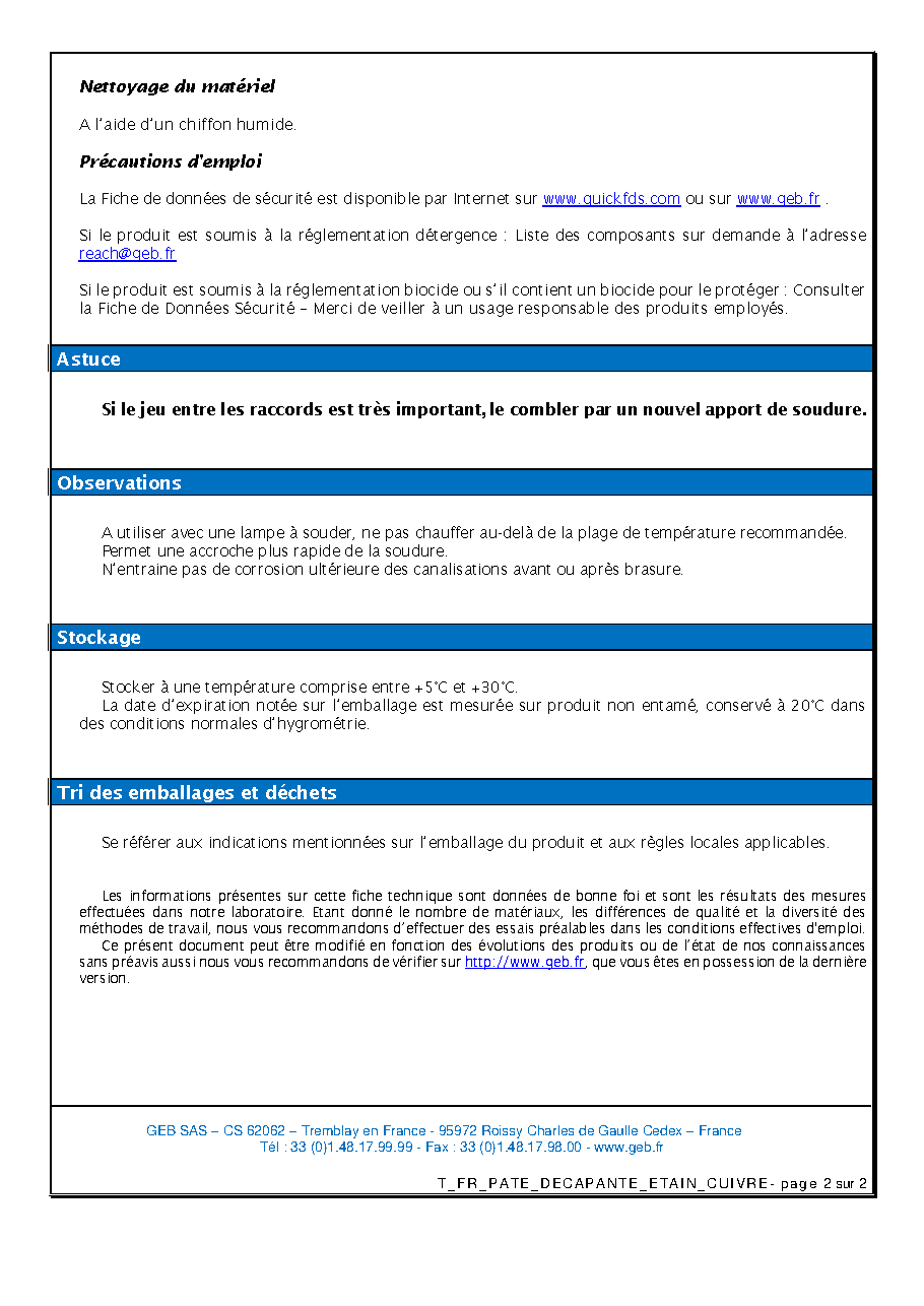 Fiche technique fournisseur