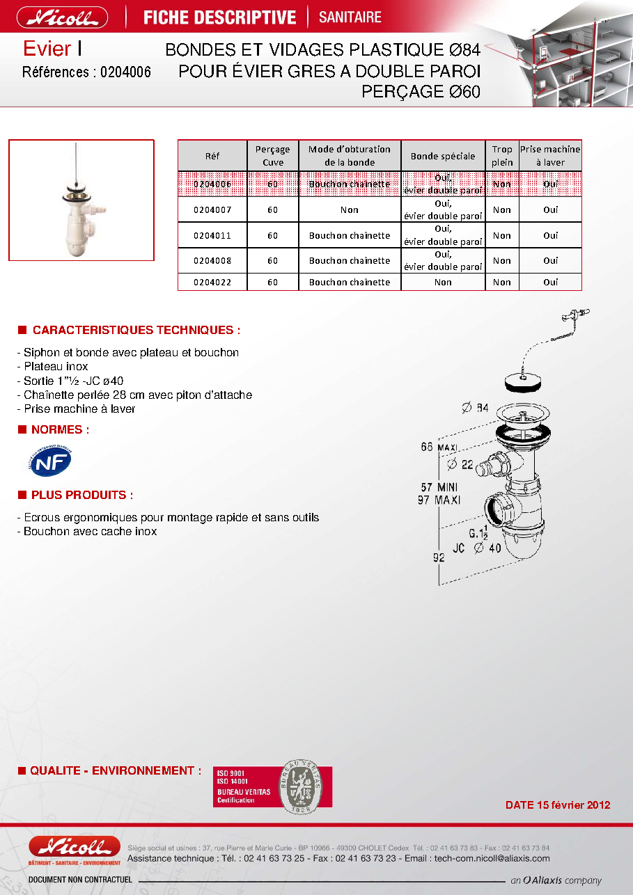 Fiche technique fournisseur