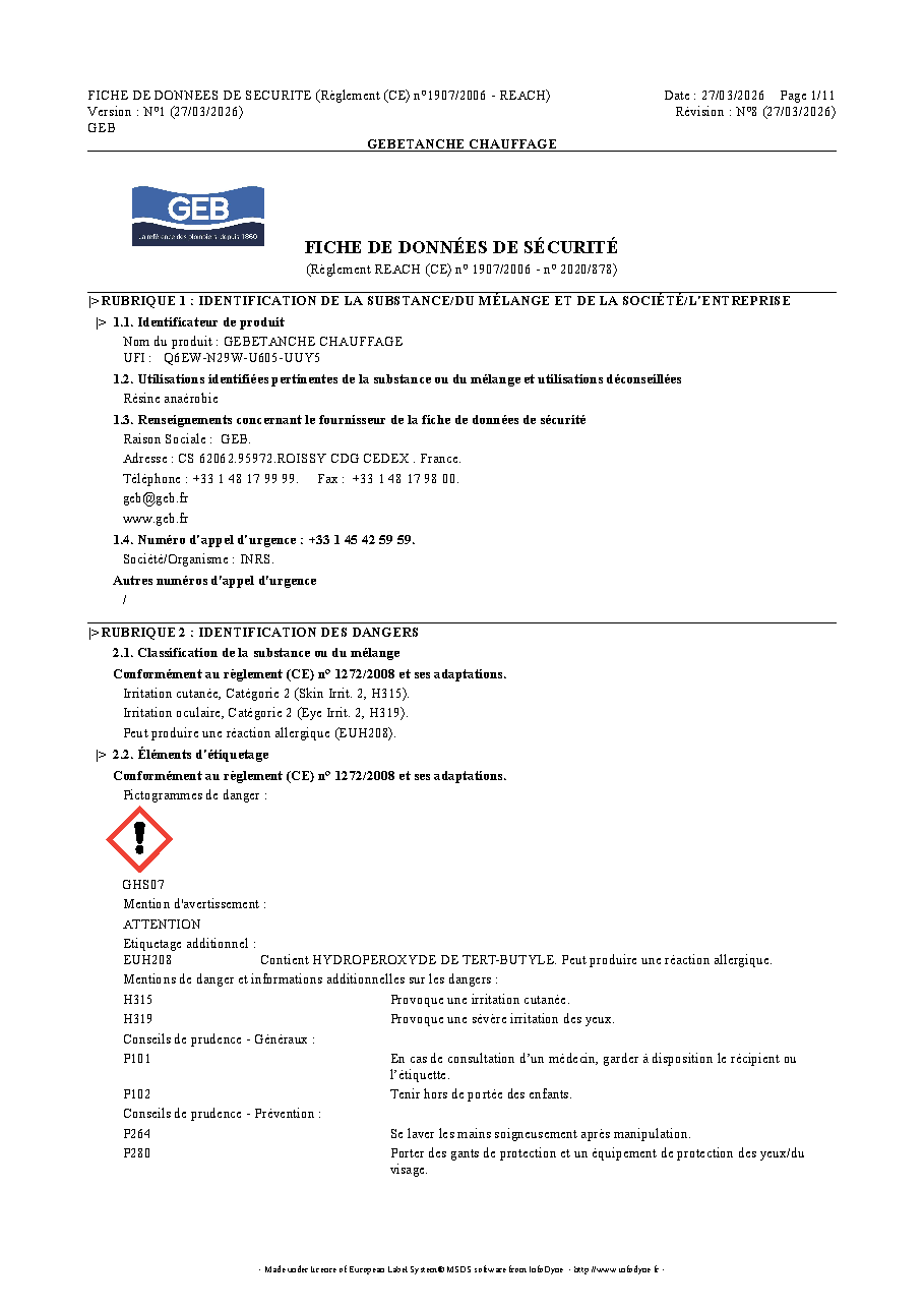 Fiche technique fournisseur