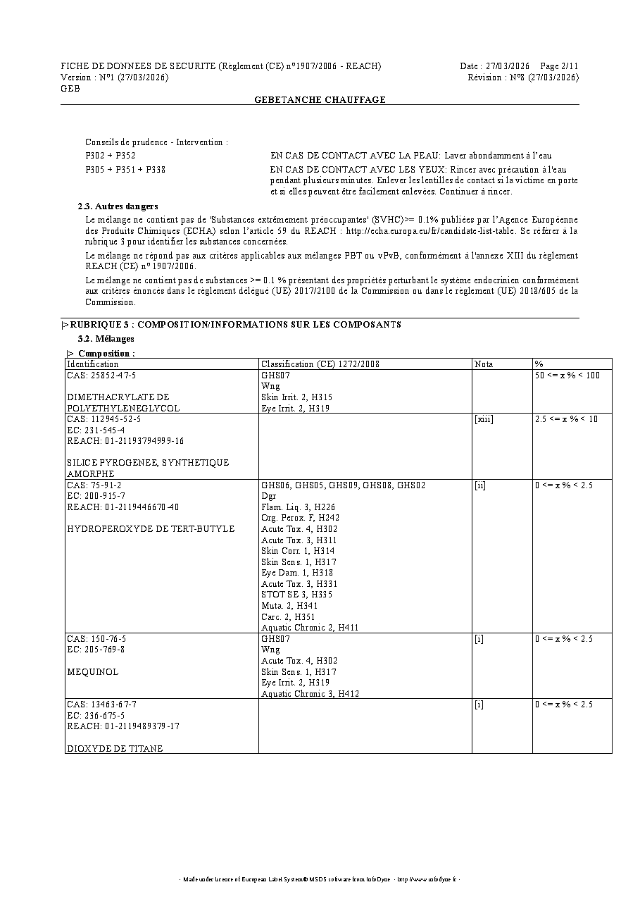 Fiche technique fournisseur