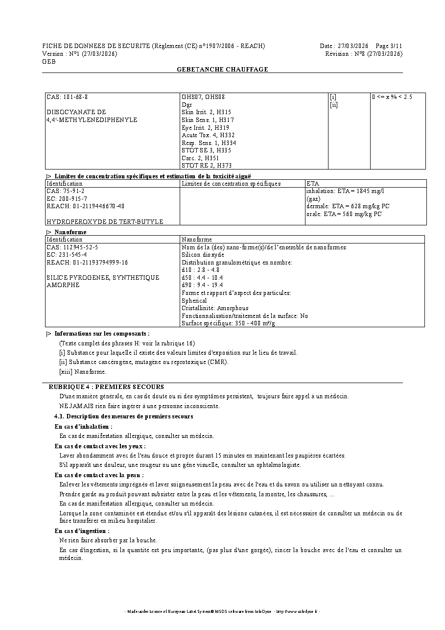 Fiche technique fournisseur