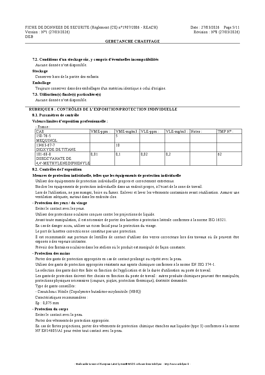 Fiche technique fournisseur