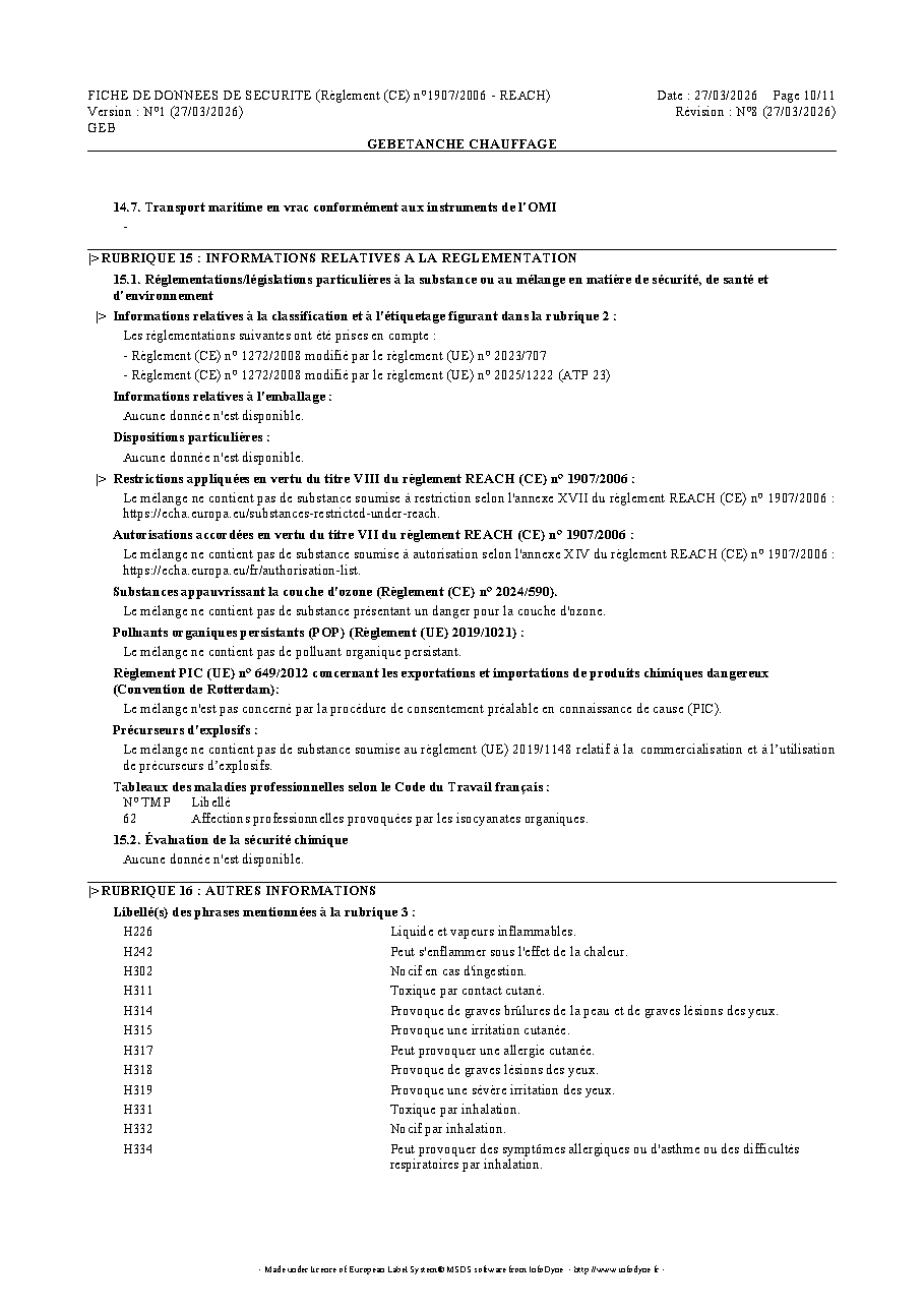 Fiche technique fournisseur