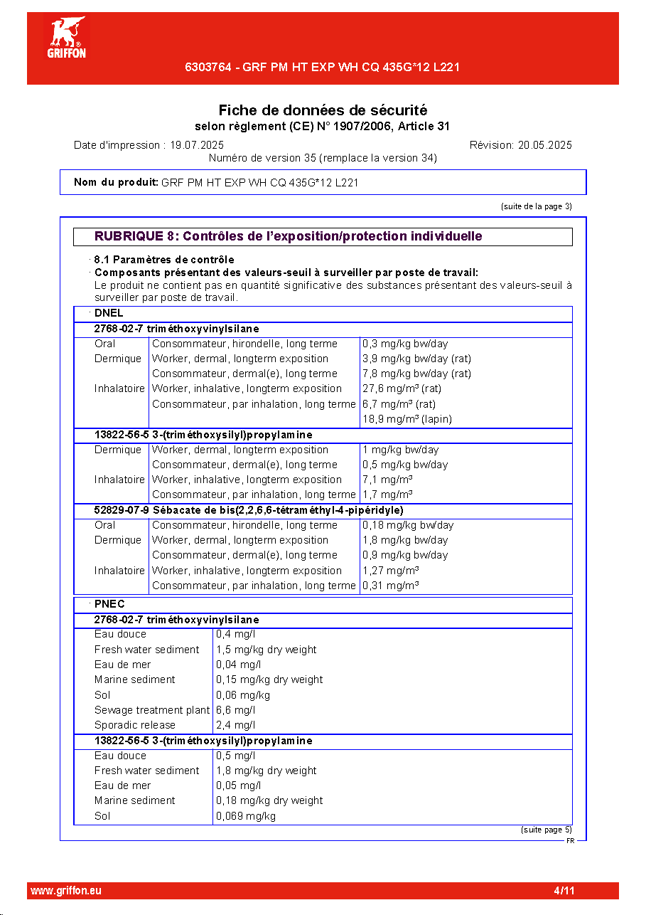 Fiche technique fournisseur