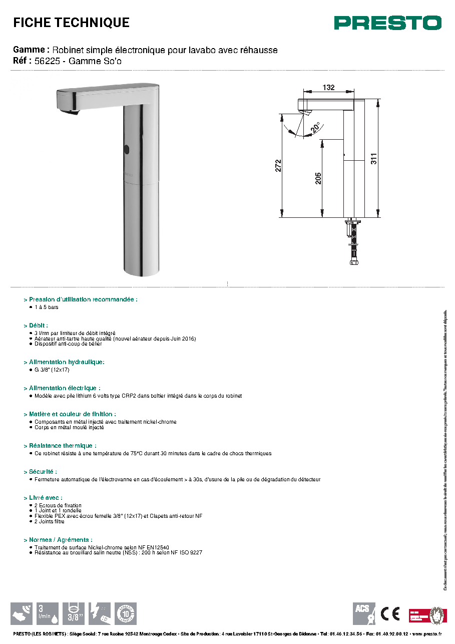 Fiche technique fournisseur