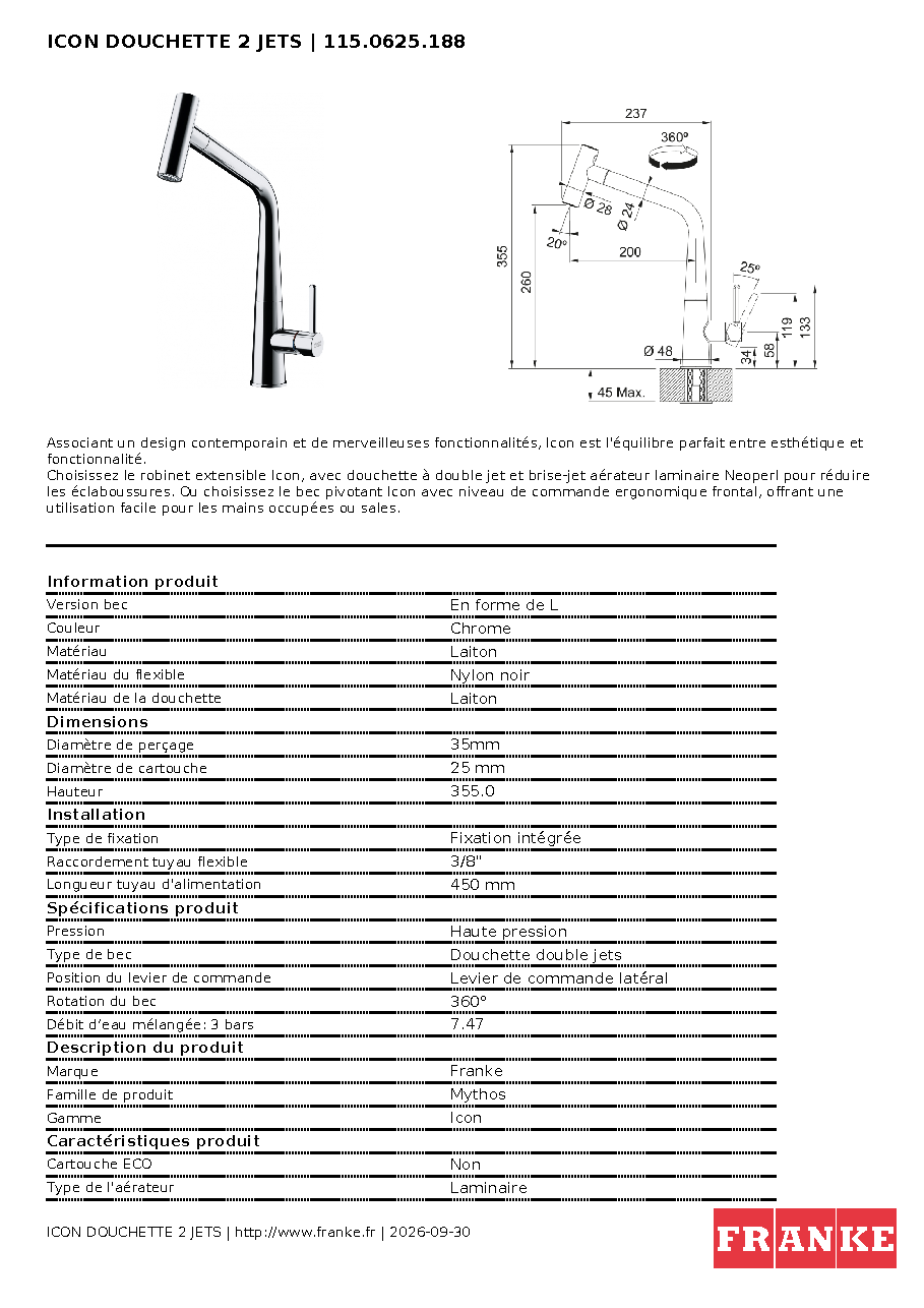 Fiche technique fournisseur