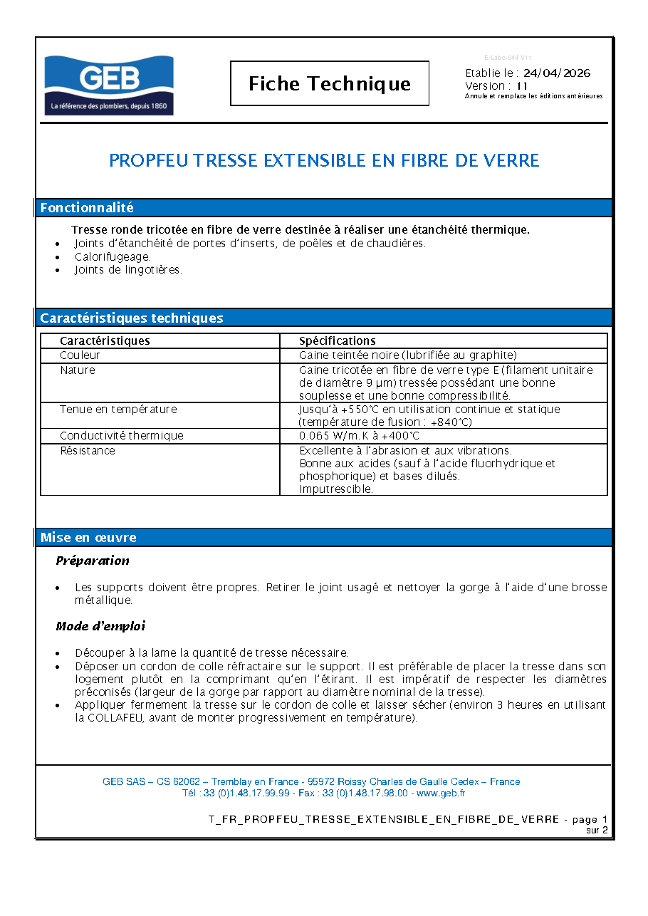 Fiche technique fournisseur