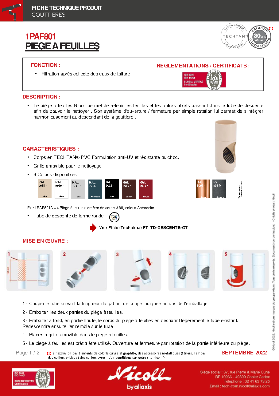 Fiche technique fournisseur