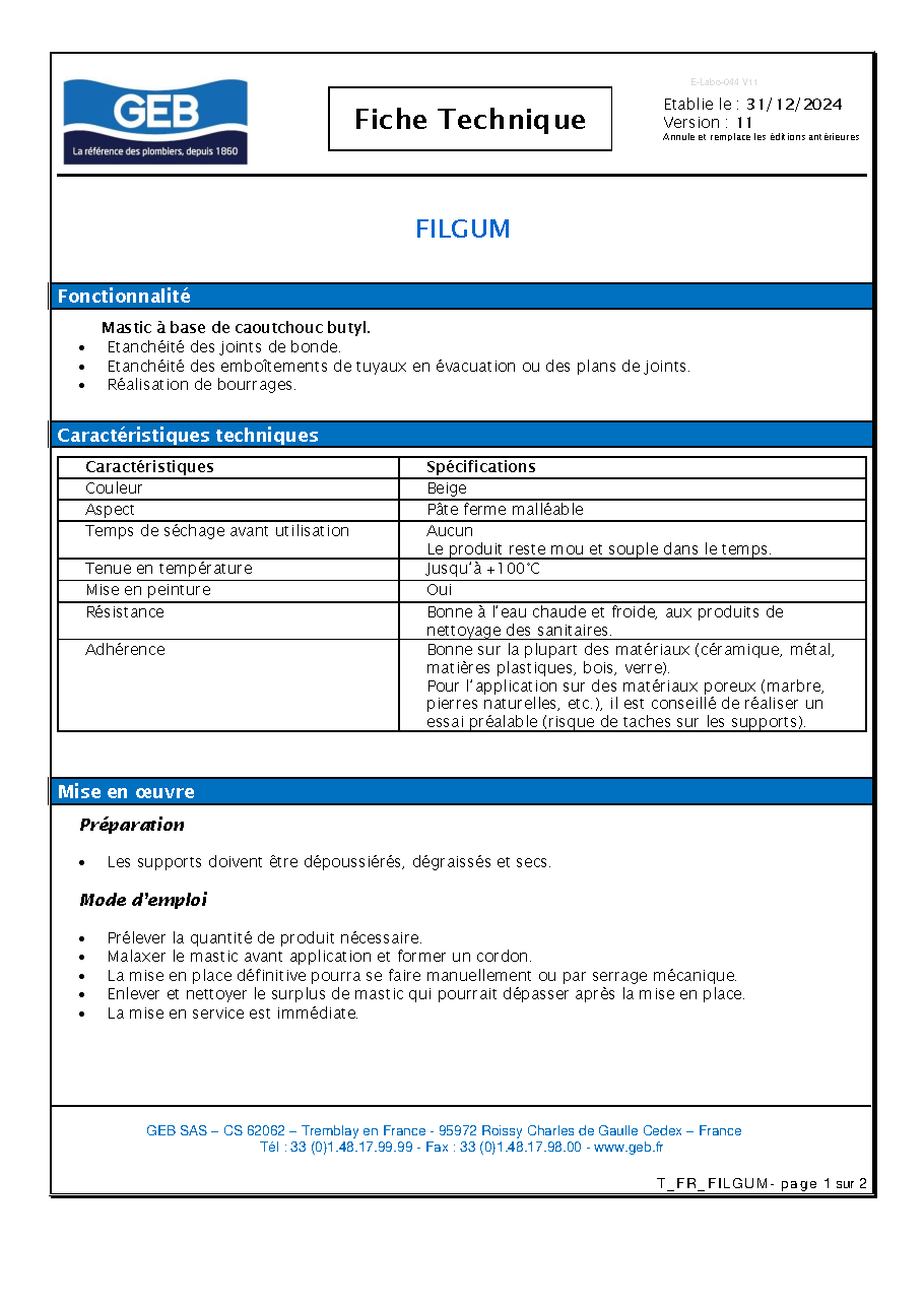 Fiche technique fournisseur