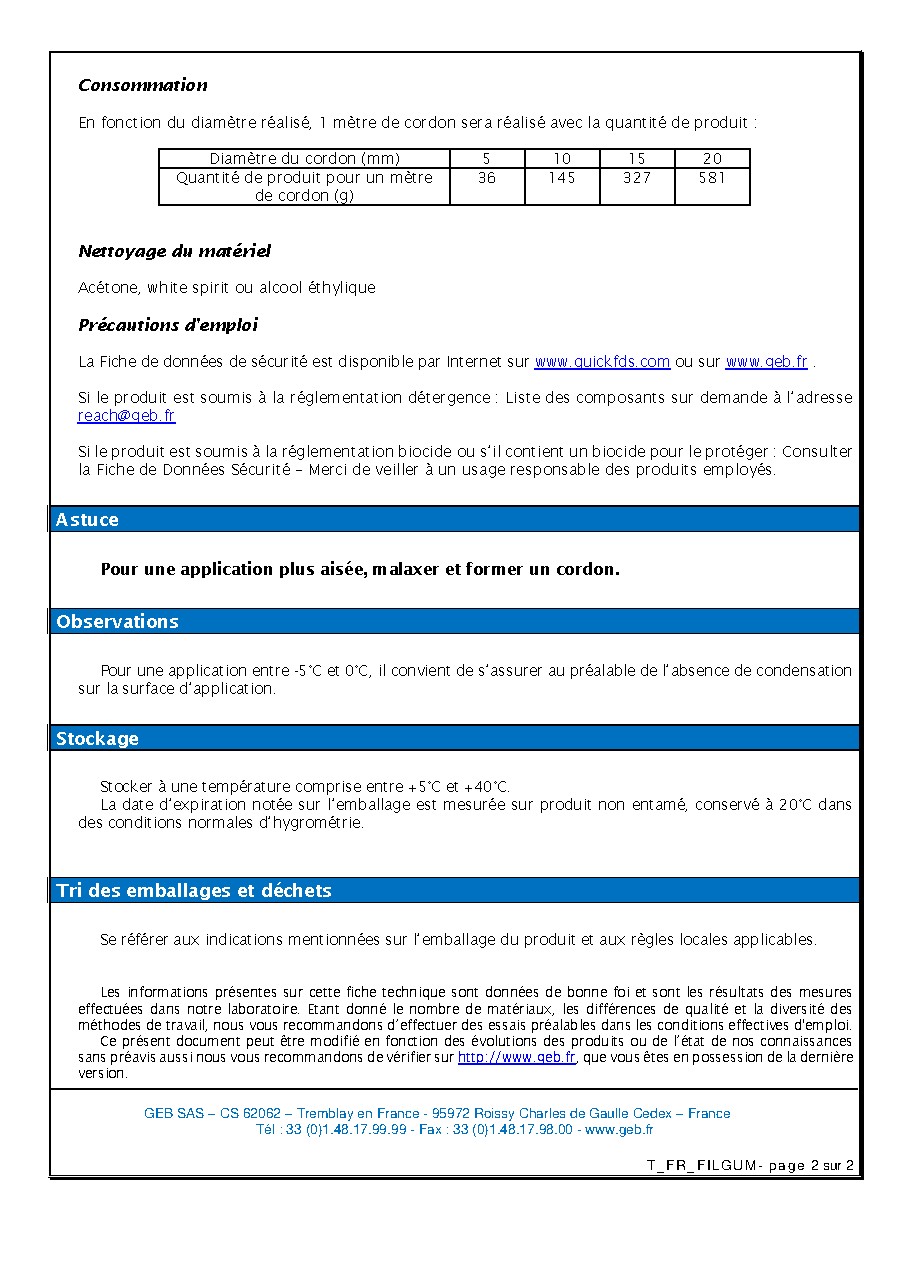 Fiche technique fournisseur