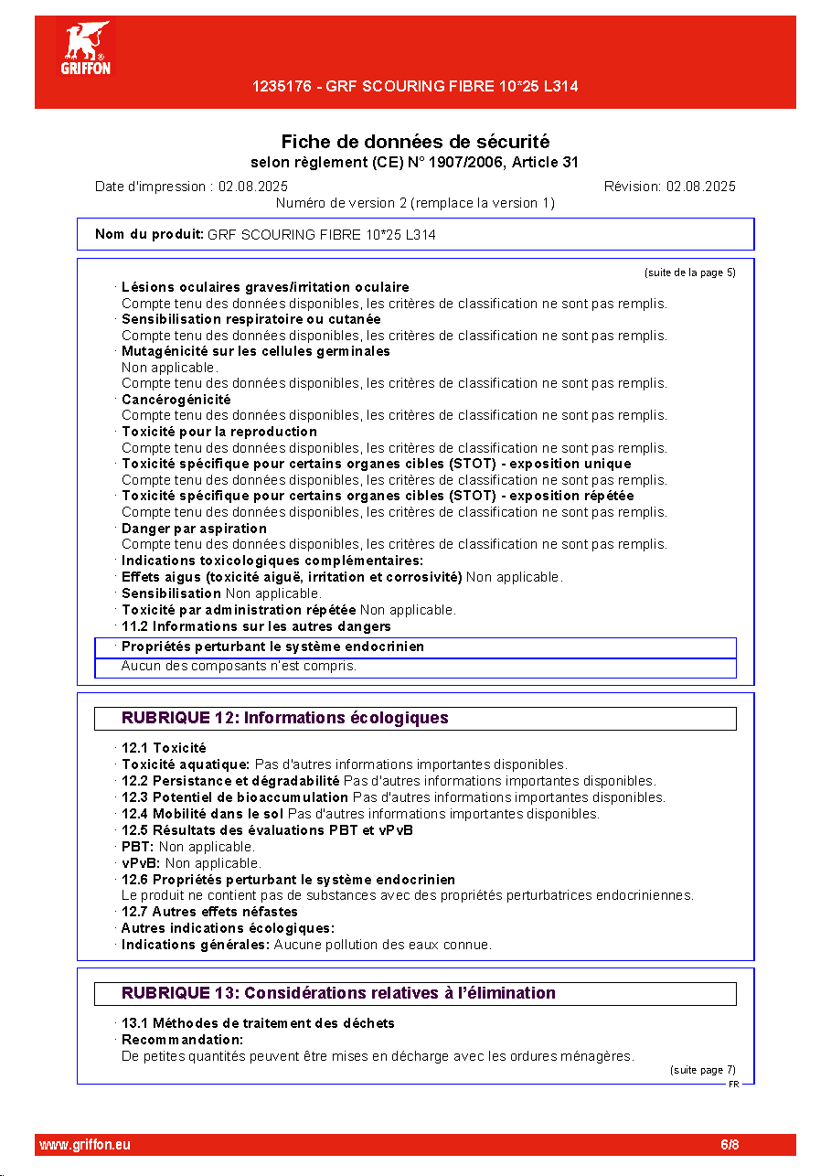 Fiche technique fournisseur
