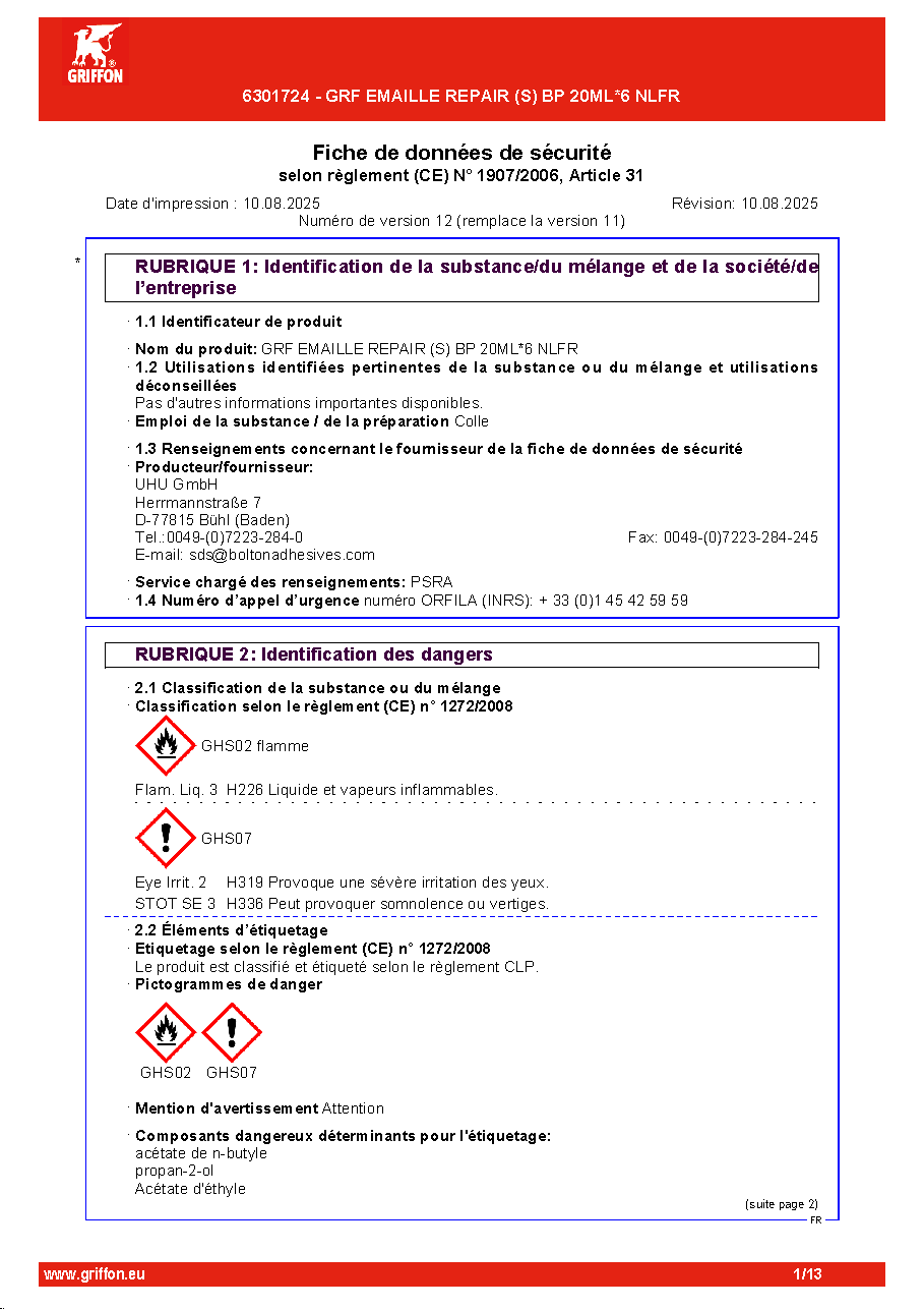 Fiche technique fournisseur