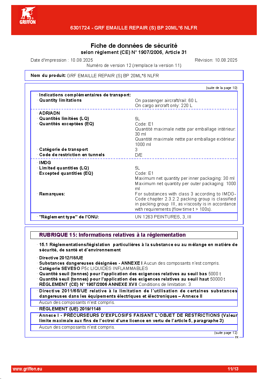 Fiche technique fournisseur