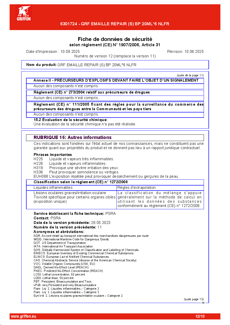 Fiche technique fournisseur