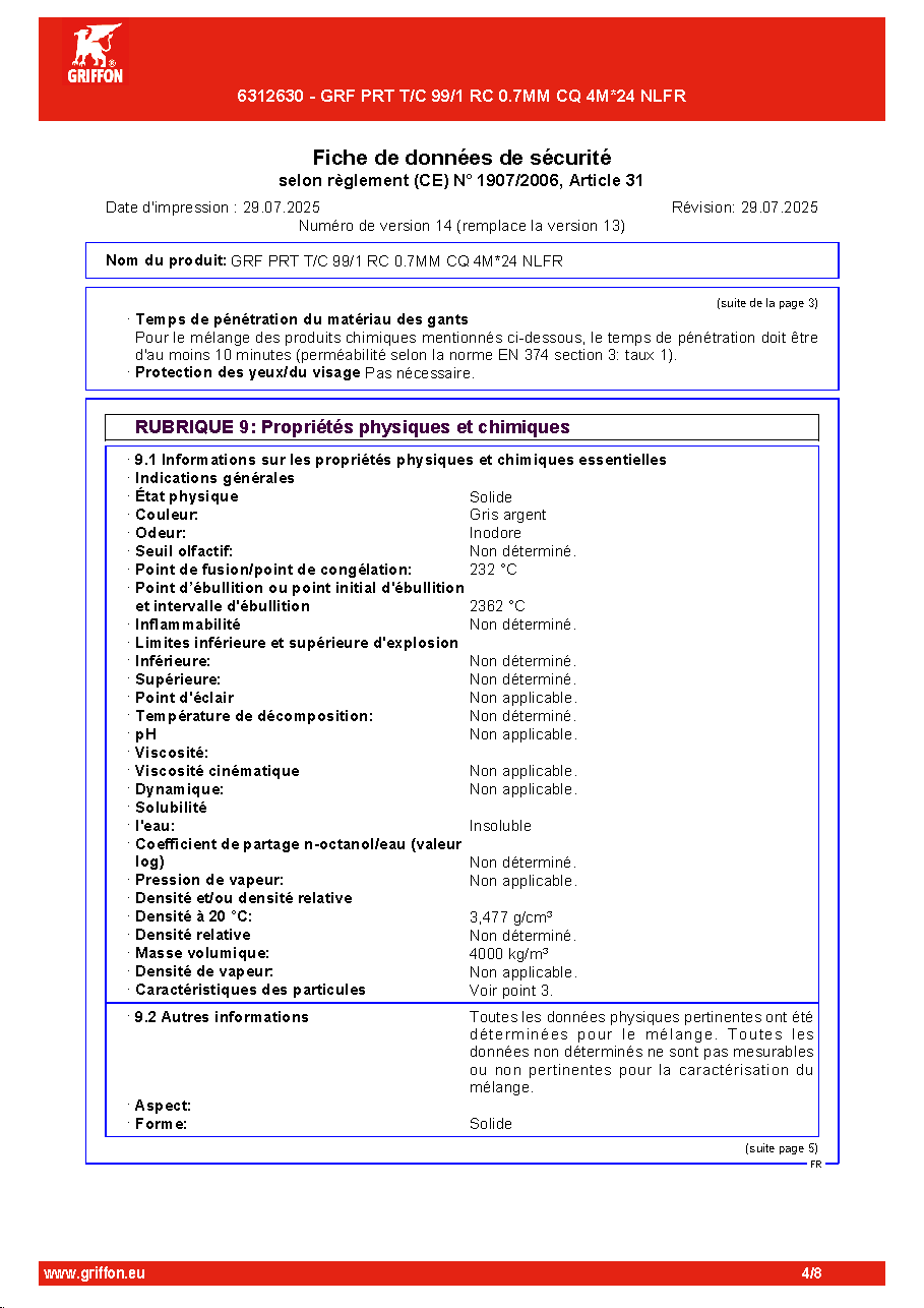 Fiche technique fournisseur