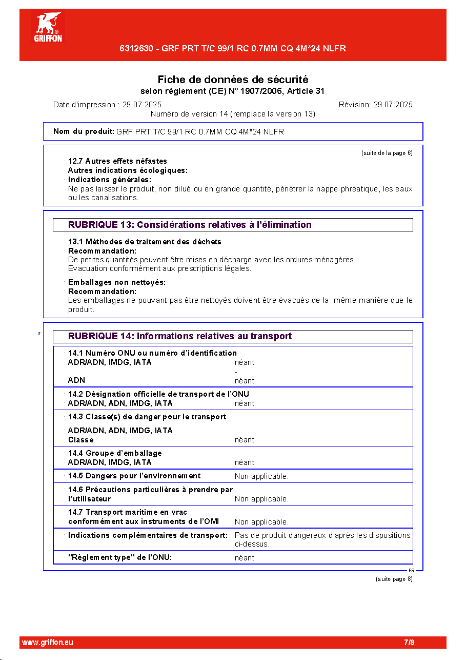 Fiche technique fournisseur