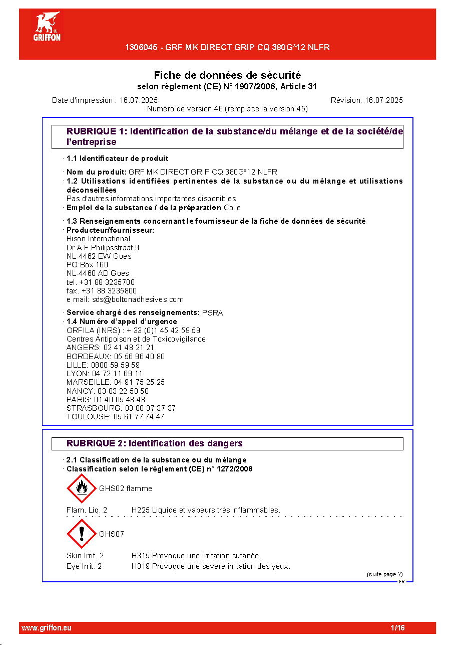 Fiche technique fournisseur