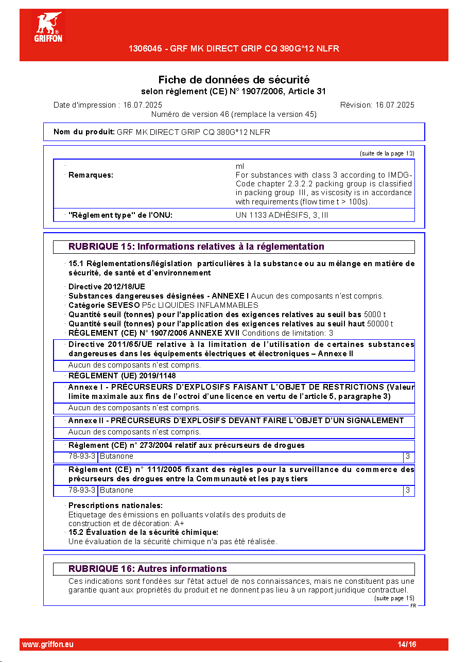 Fiche technique fournisseur
