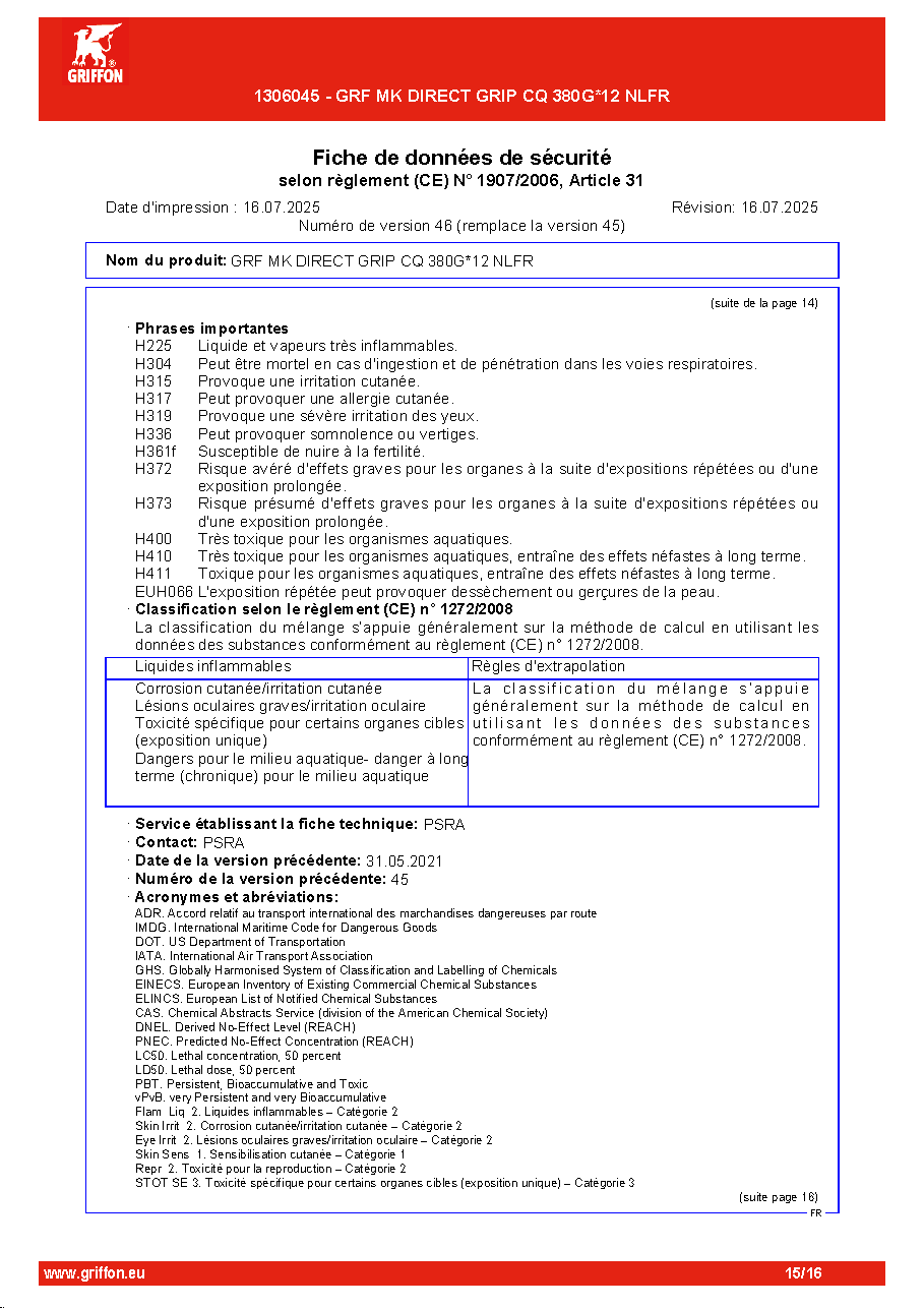Fiche technique fournisseur