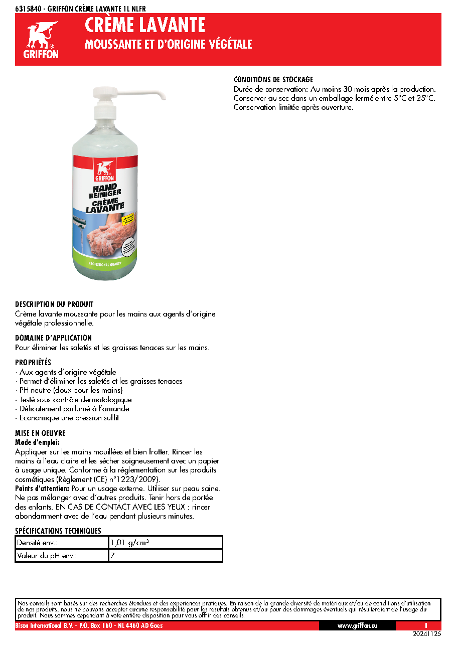 Fiche technique fournisseur