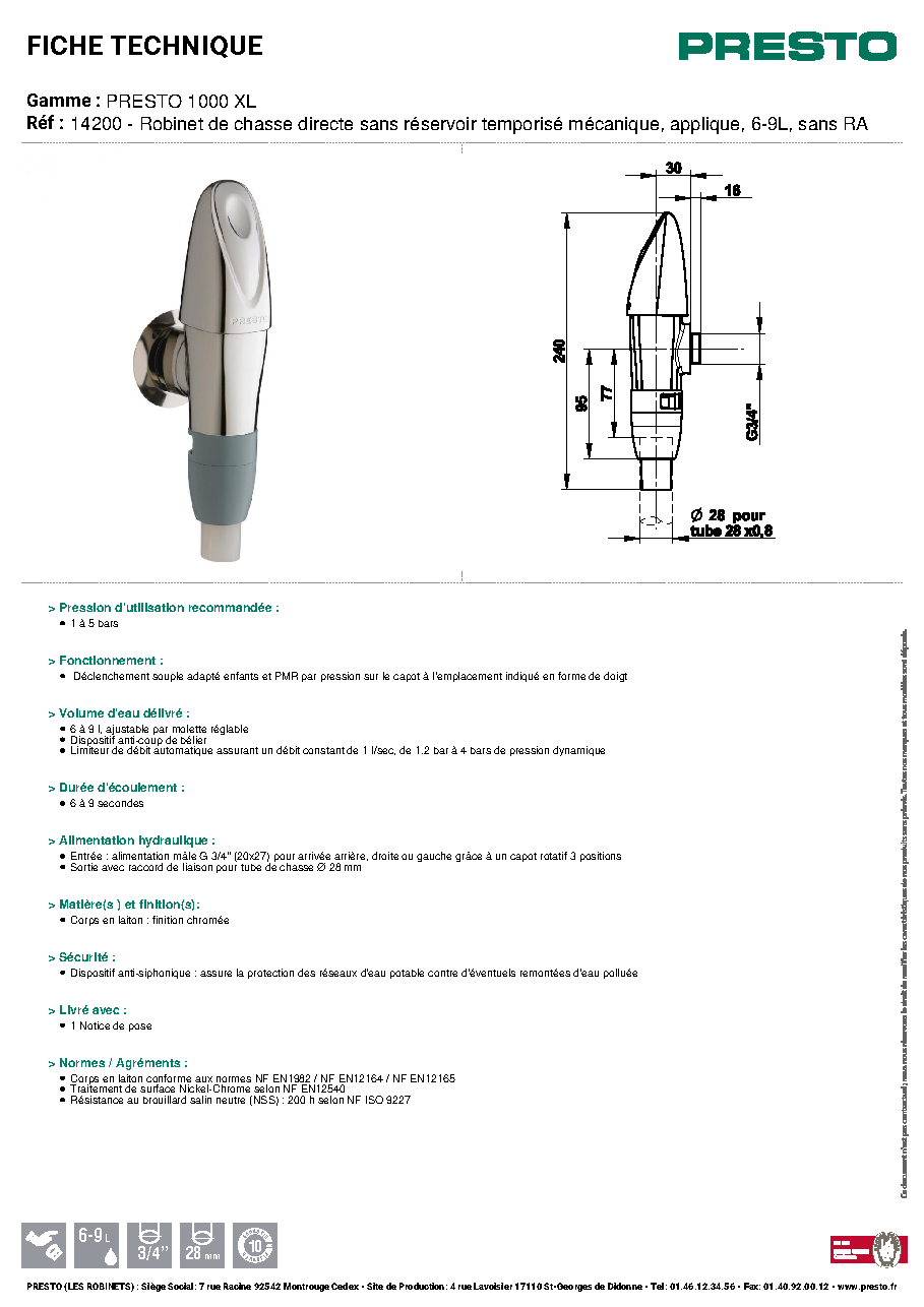 Fiche technique fournisseur