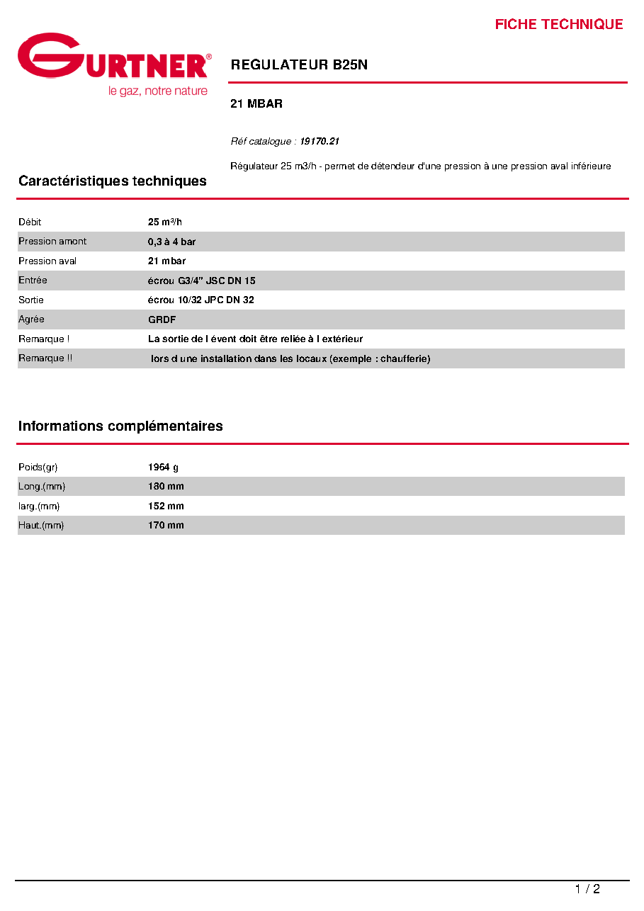 Fiche technique fournisseur
