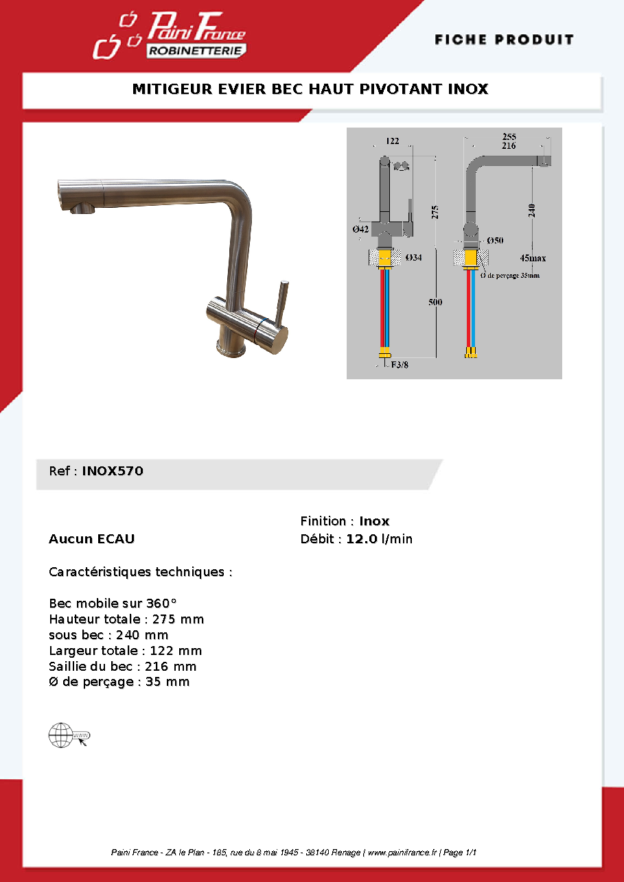 Fiche technique fournisseur