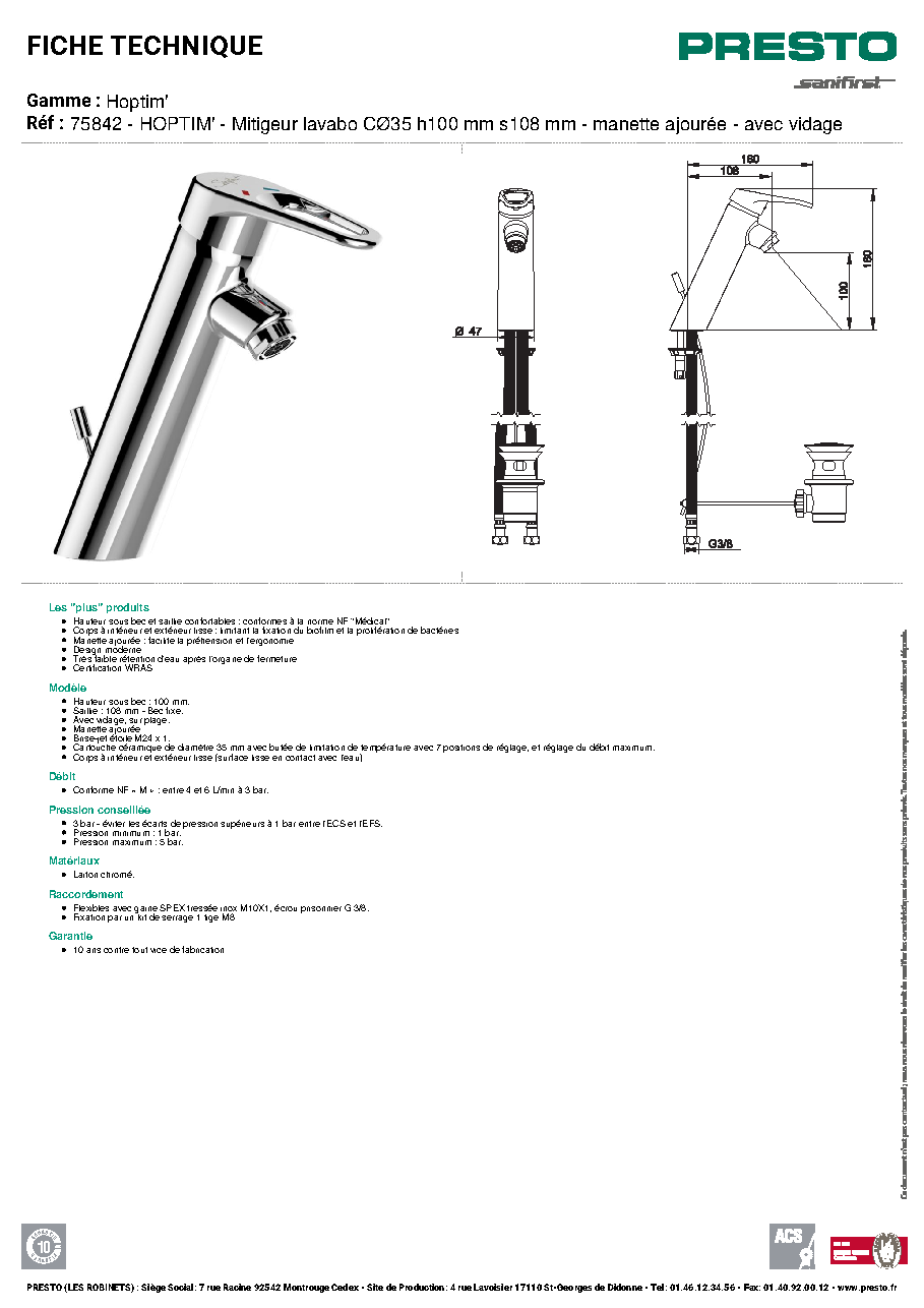 Fiche technique fournisseur
