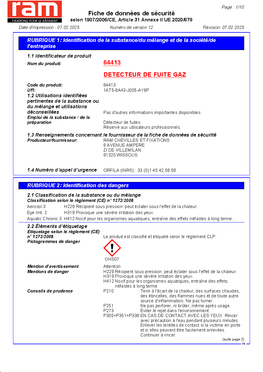 Fiche technique fournisseur