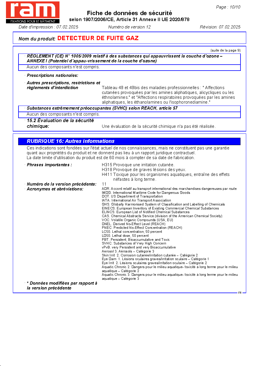Fiche technique fournisseur