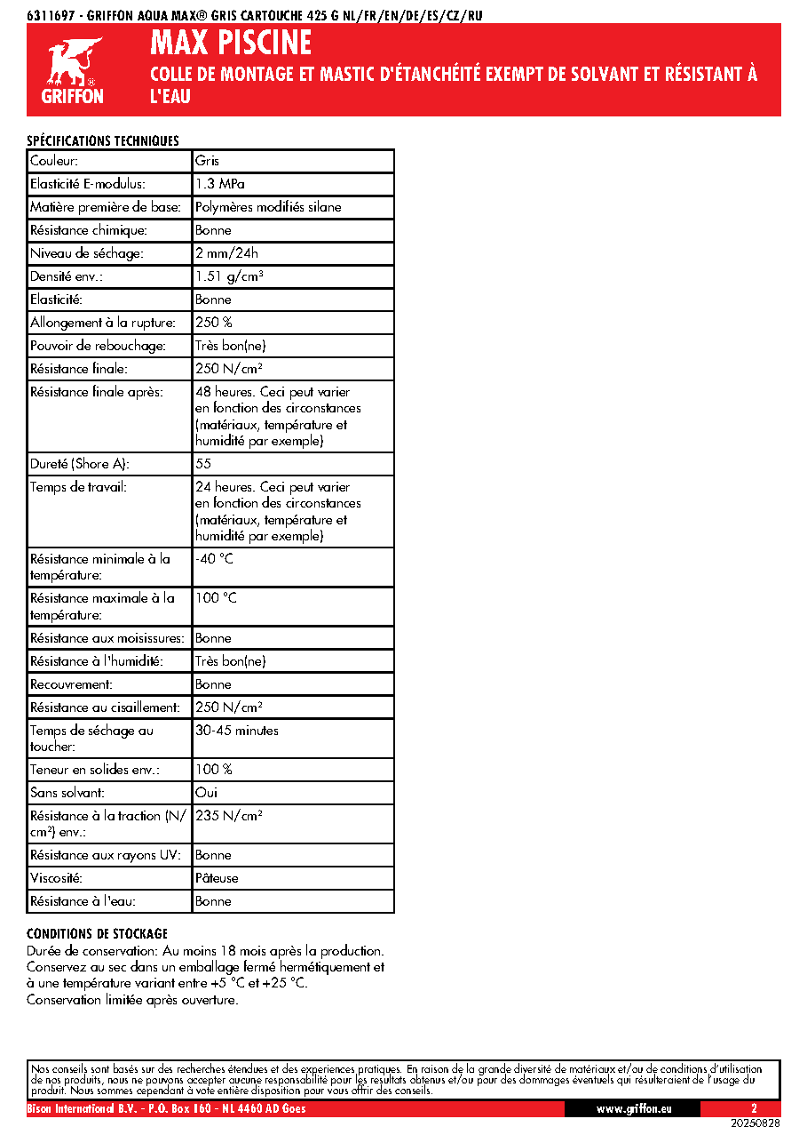 Fiche technique fournisseur
