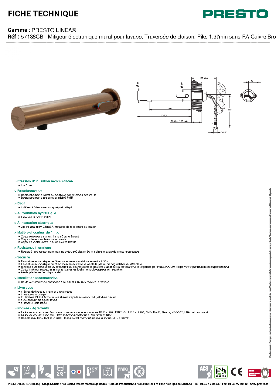 Fiche technique fournisseur