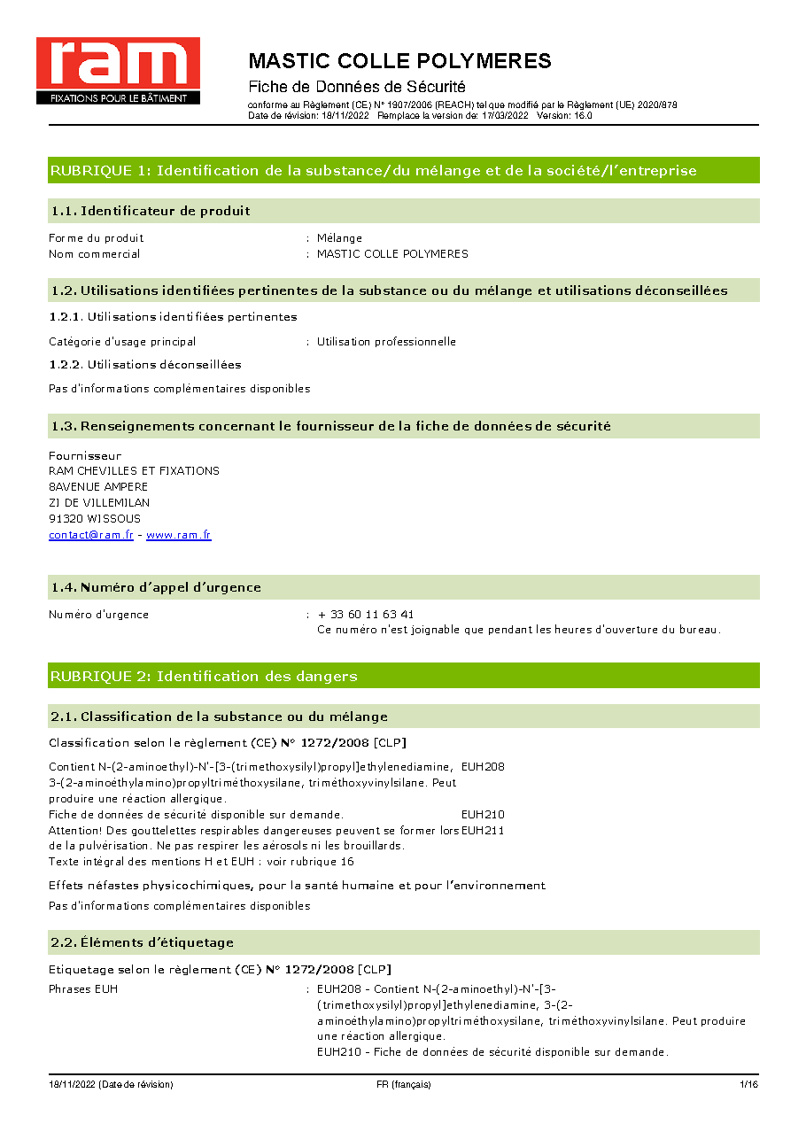Fiche technique fournisseur