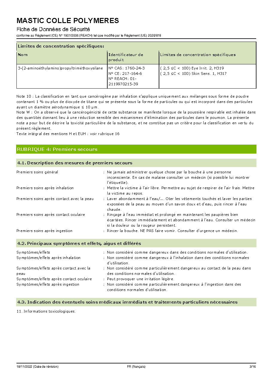 Fiche technique fournisseur