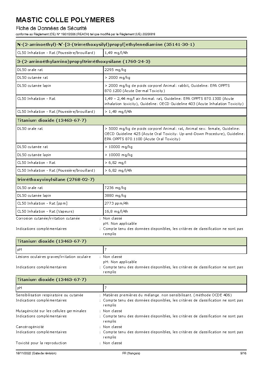 Fiche technique fournisseur