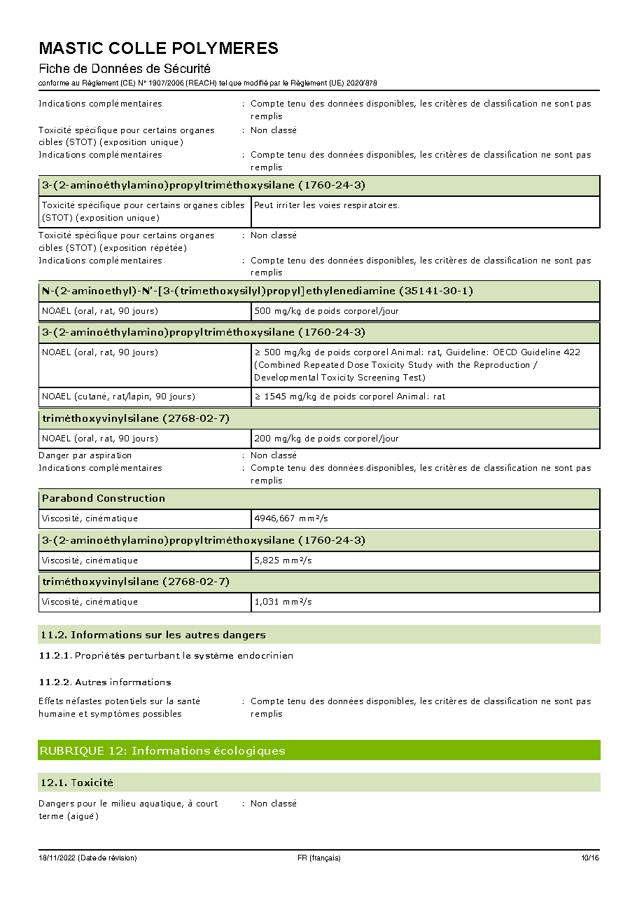 Fiche technique fournisseur