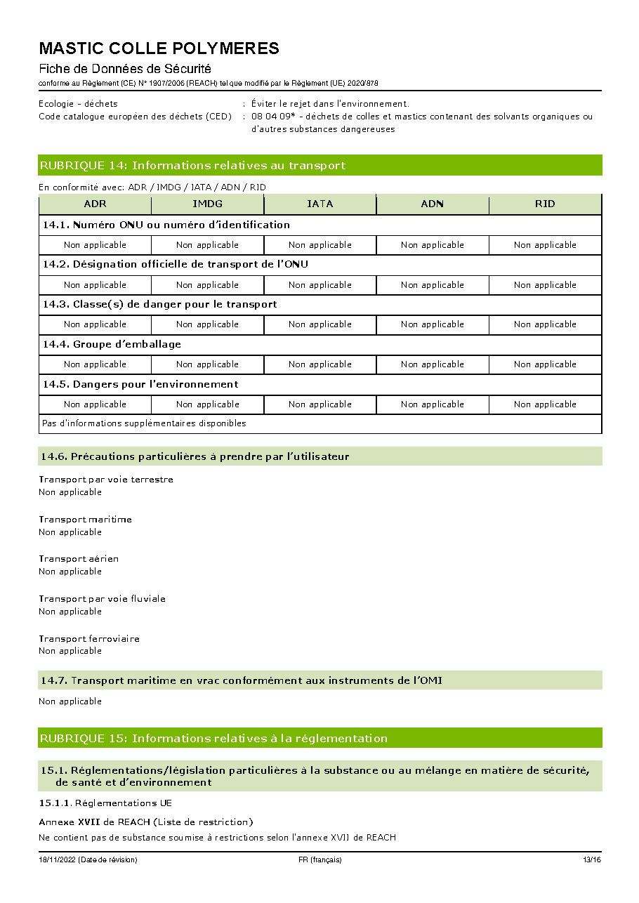 Fiche technique fournisseur