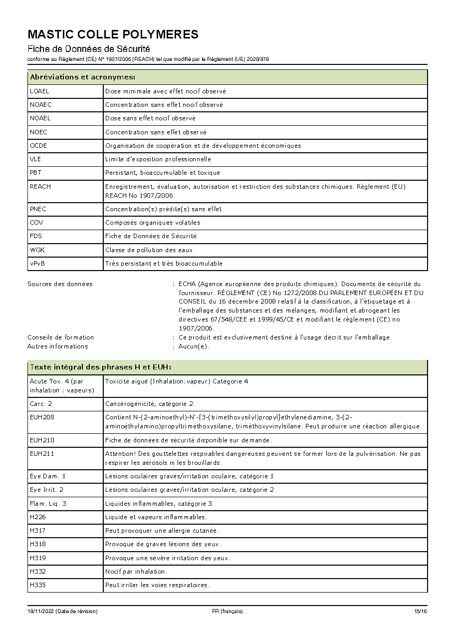 Fiche technique fournisseur