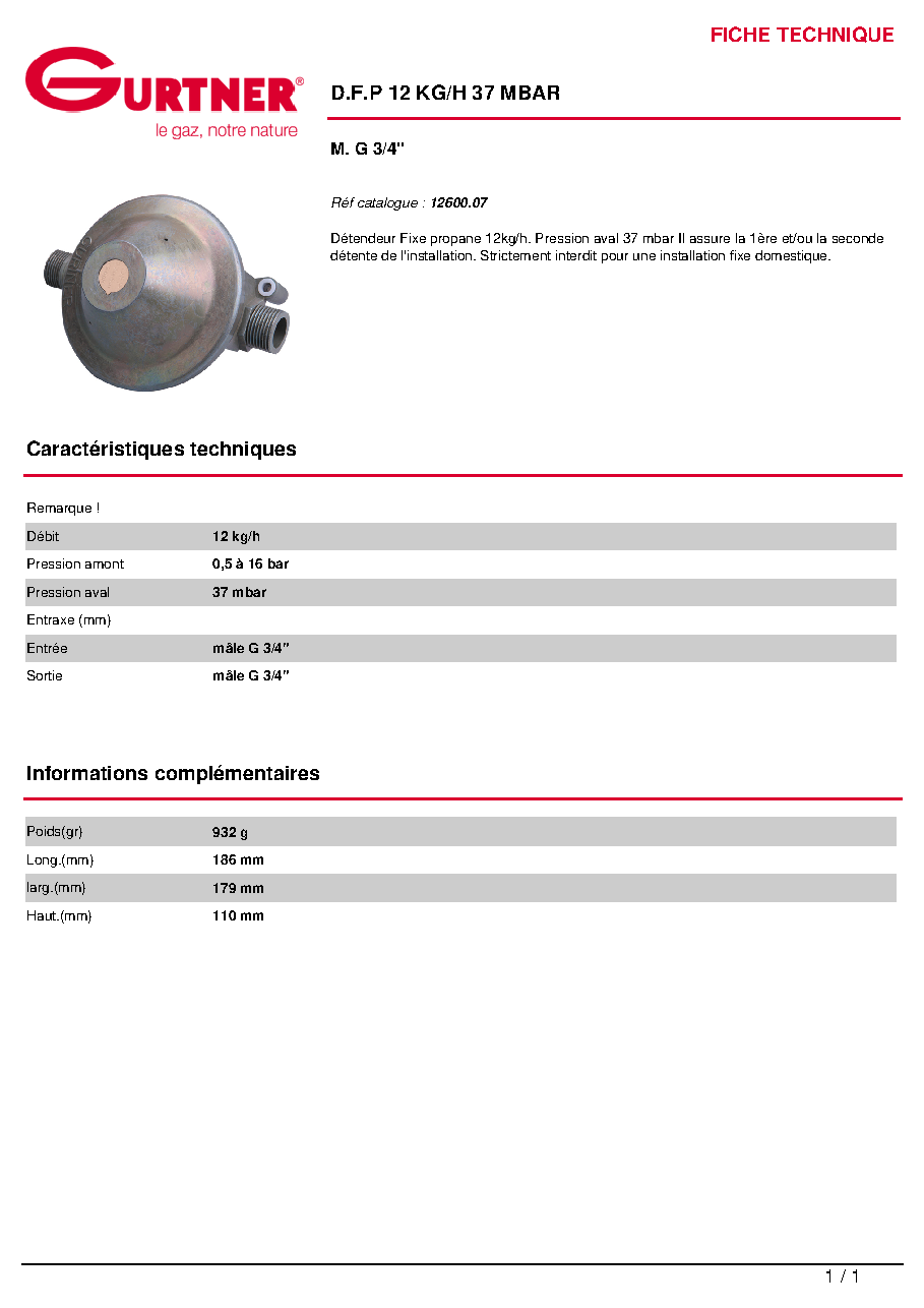 Fiche technique fournisseur
