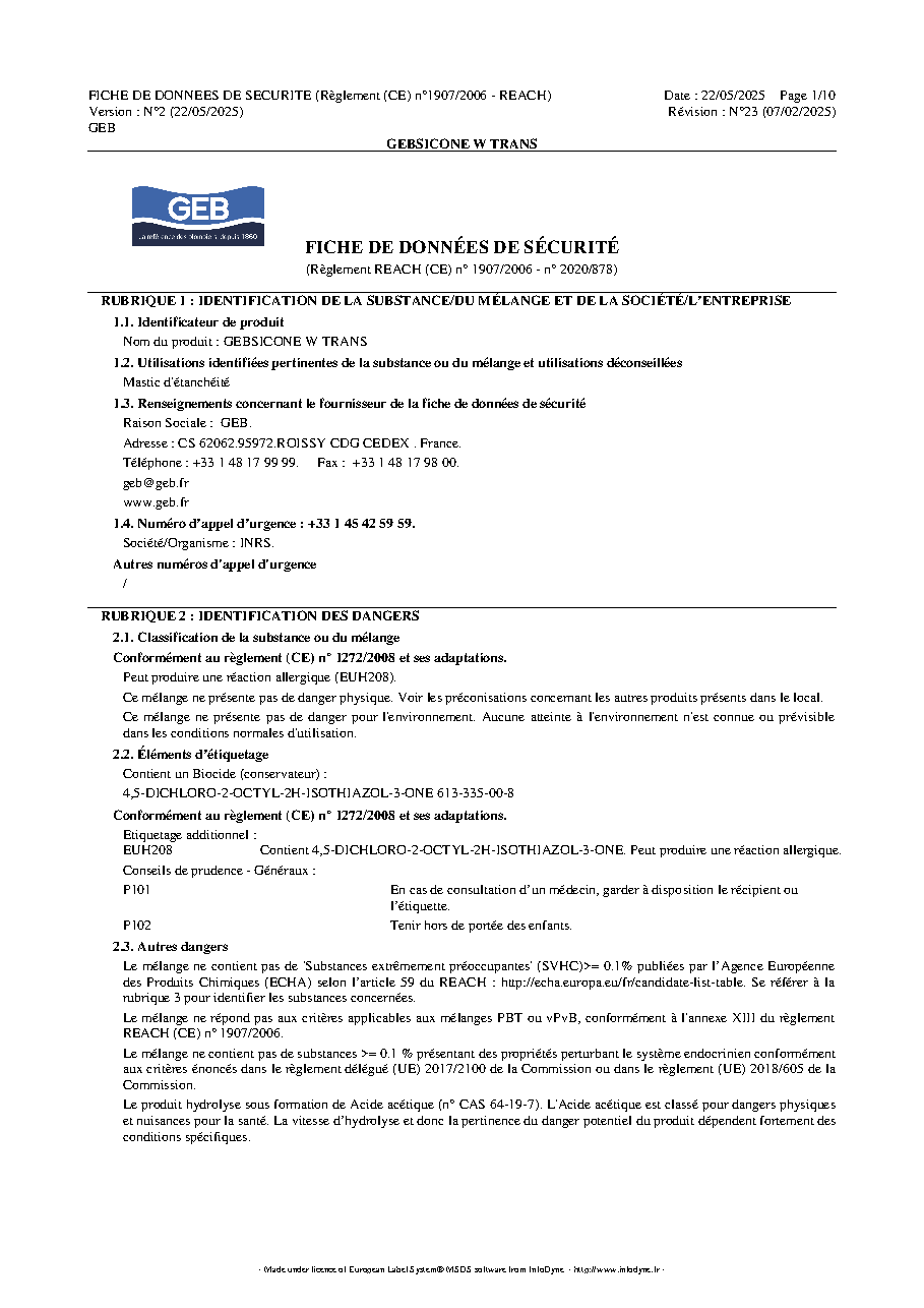 Fiche technique fournisseur